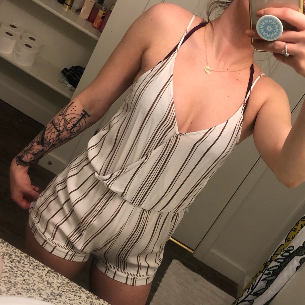 Brown and white striped romper